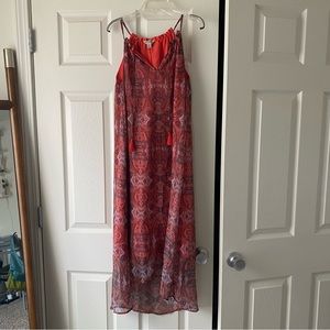 Lucky Brand Orange Paisley Flowy Midi Dress